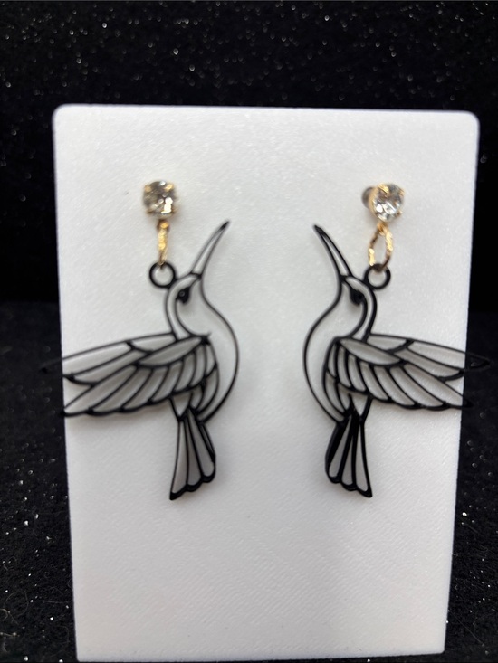 Handmade Jewelry - Hummingbird Statement Earrings with Crystal Studs